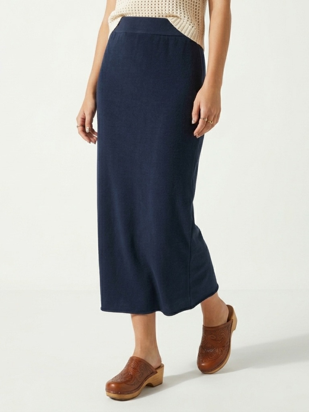 Labo.Art Medium Navy Blue Cotton Jersey Tube Skirt Midi Lagenlook Medium